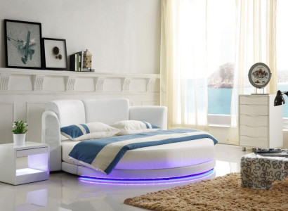 Designer Bed Beds Upholstered bed round bed 200x200 double bed LED